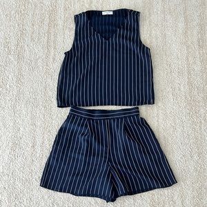 Aritzia babaton striped navy blue matching set